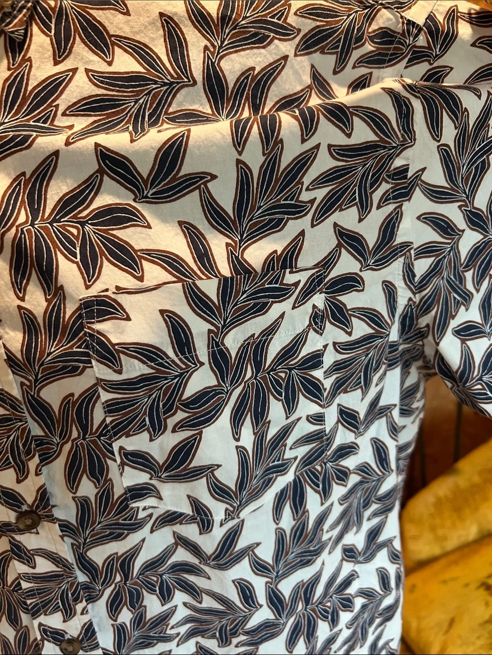 Banana Republic White Button-Up Shirt with Black Leaf Print